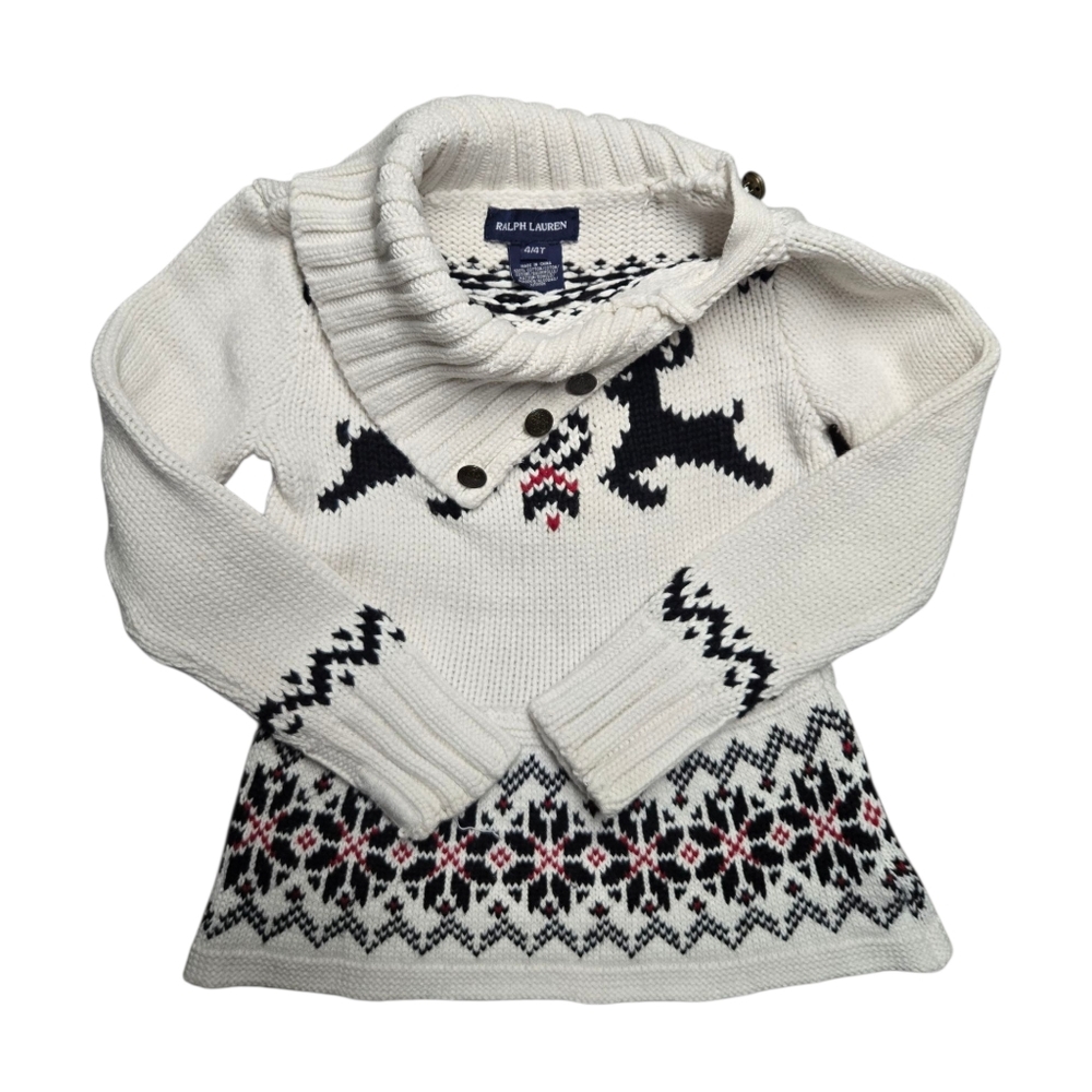 Ralph Lauren Kid's Cream Sweater with Nordic Reindeer Design